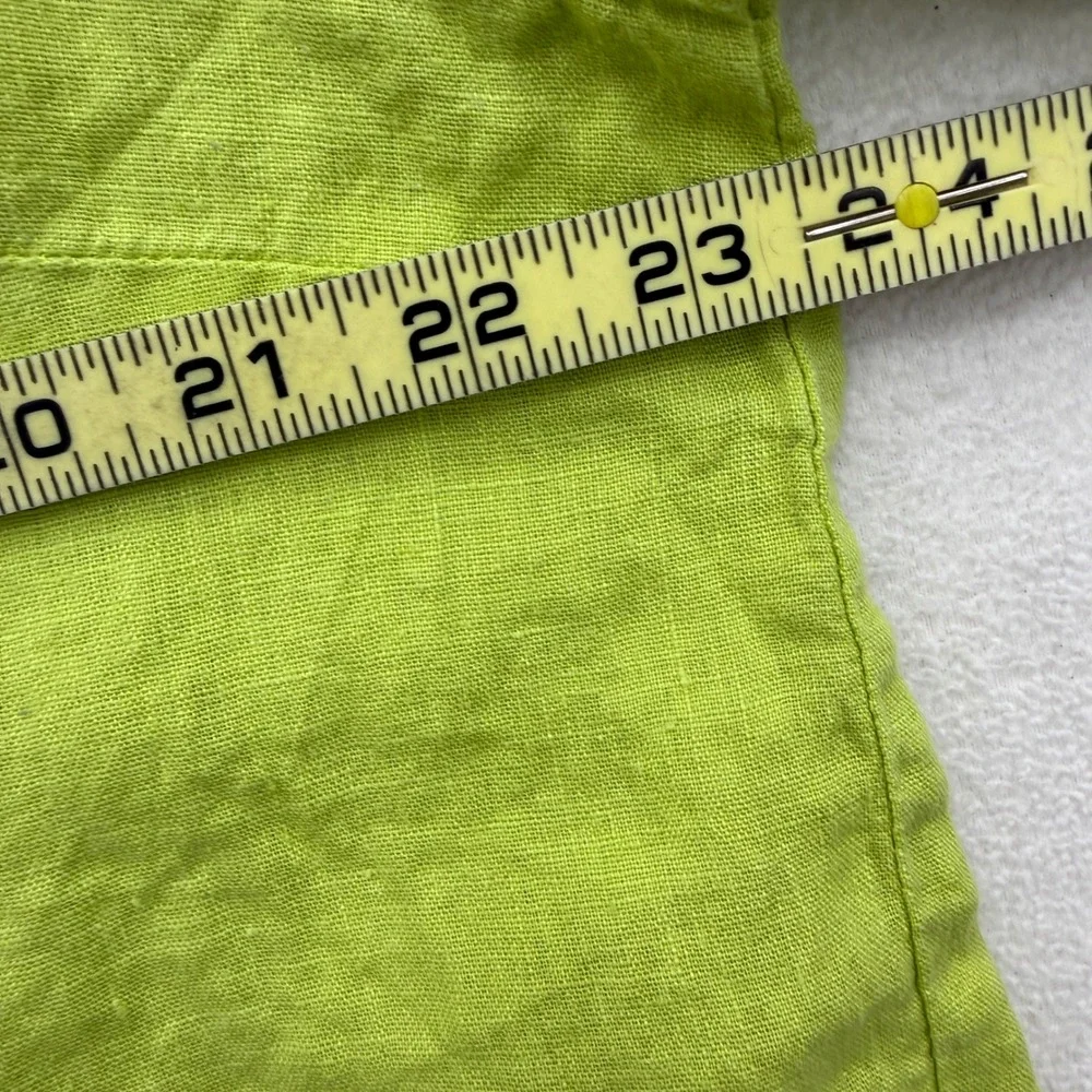 FLAX Womens Size L Large 100% Linen V-Neck Button Front Blouse Lime Green - Picture 6 of 7
